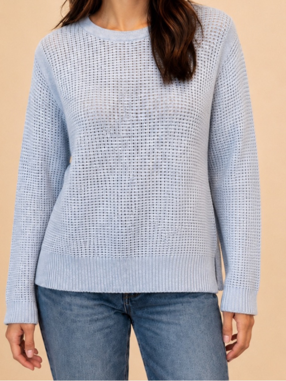 Banana Republic Cotton Blend Light Blue Open Knit Sweater XL Pullover